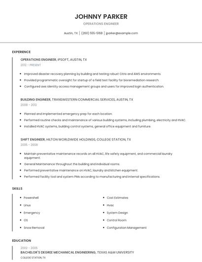 Operations Engineer Resume