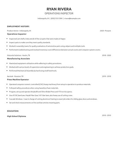 Operations Inspector Resume