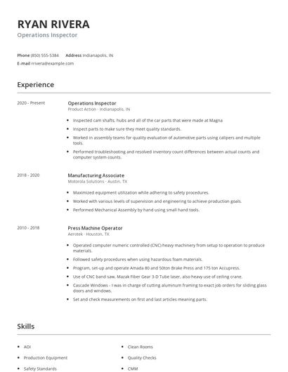 Operations Inspector Resume
