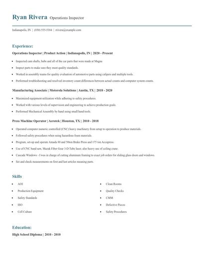 Operations Inspector Resume