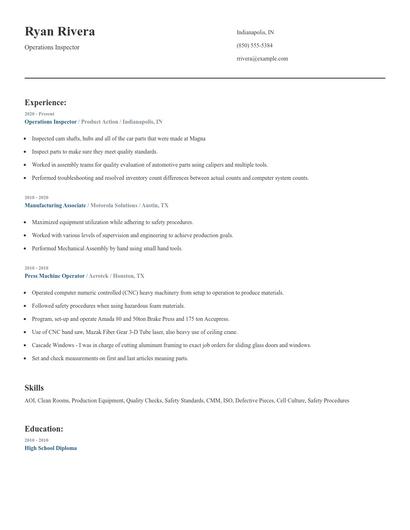 Operations Inspector Resume