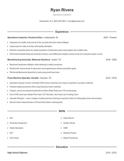 Operations Inspector Resume