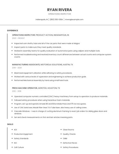 Operations Inspector Resume