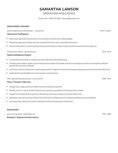 Operations Intelligence Resume