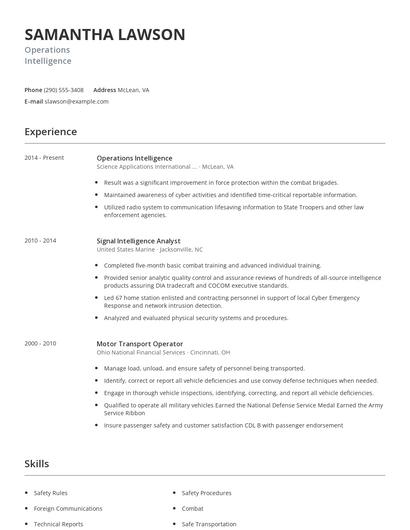 Operations Intelligence Resume