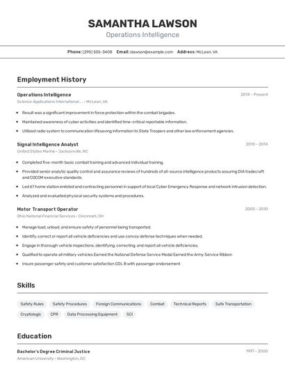 Operations Intelligence Resume