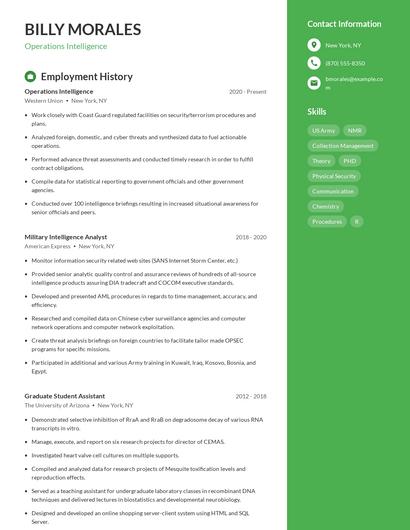 Operations Intelligence Resume
