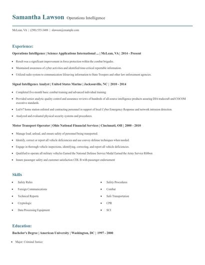 Operations Intelligence Resume