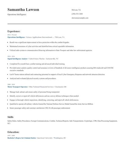 Operations Intelligence Resume