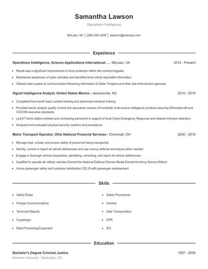 Operations Intelligence Resume
