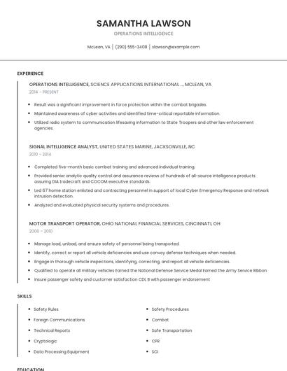 Operations Intelligence Resume
