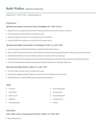 Operations Internship Resume
