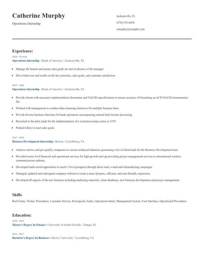 Operations Internship Resume