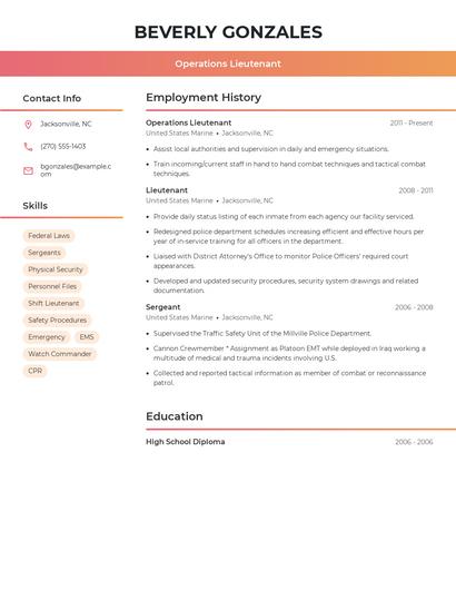 Operations Lieutenant Resume