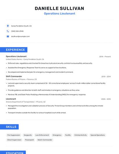 Operations Lieutenant Resume