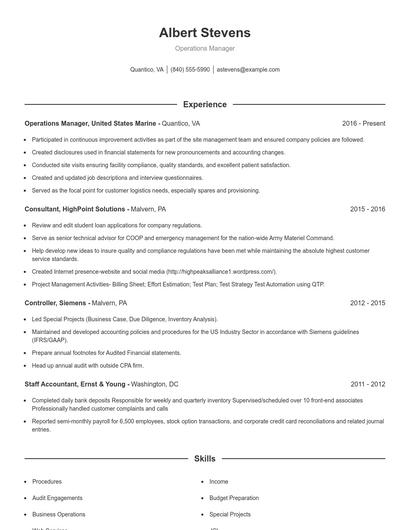 Operations Manager Resume