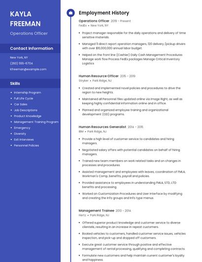 Operations Officer Resume