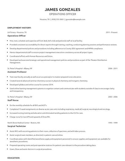 Operations Officer Resume
