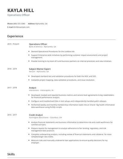Operations Officer Resume