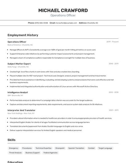 Operations Officer Resume