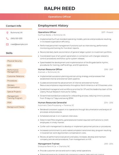 Operations Officer Resume