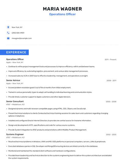 Operations Officer Resume