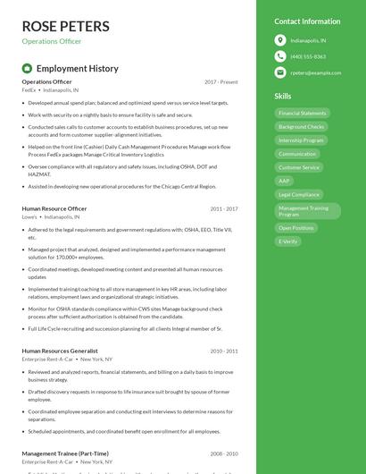 Operations Officer Resume