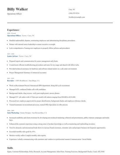 Operations Officer Resume