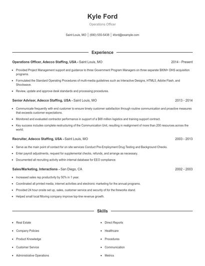 Operations Officer Resume