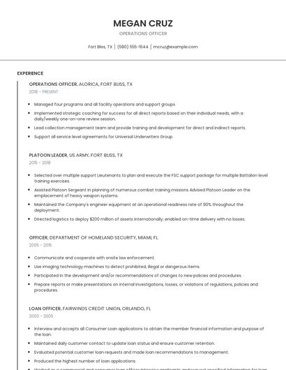 Operations Officer Resume