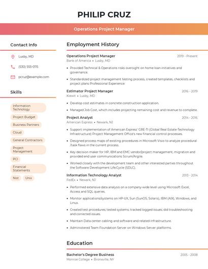 Operations Project Manager Resume