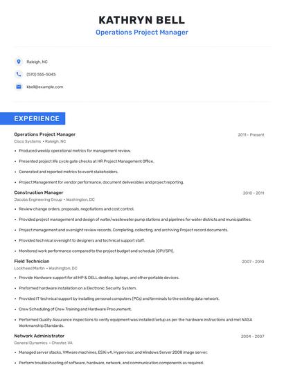 Operations Project Manager Resume