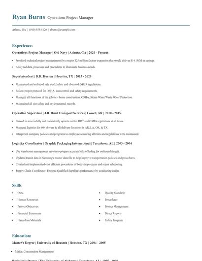 Operations Project Manager Resume