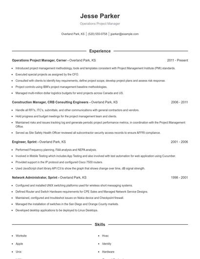 Operations Project Manager Resume
