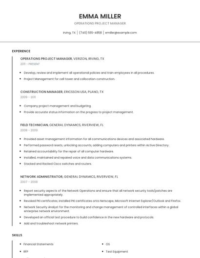 Operations Project Manager Resume