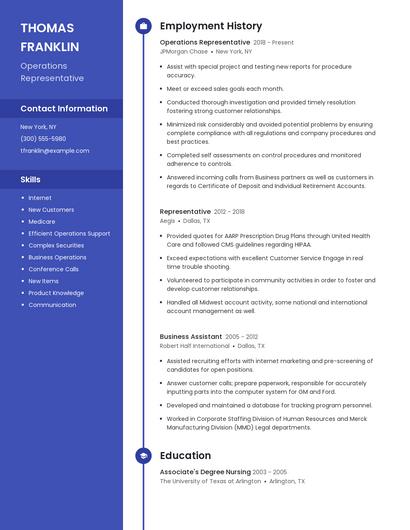 Operations Representative Resume