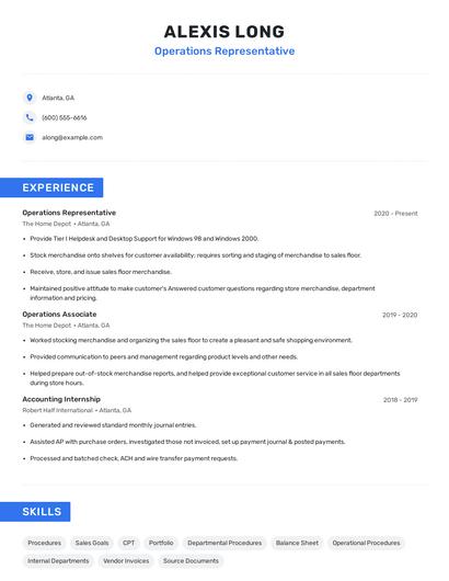 Operations Representative Resume