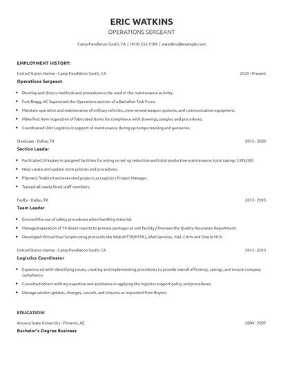 Operations Sergeant Resume