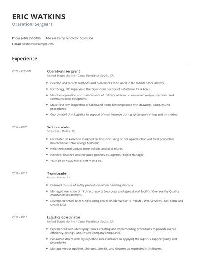 Operations Sergeant Resume