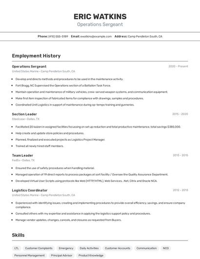 Operations Sergeant Resume
