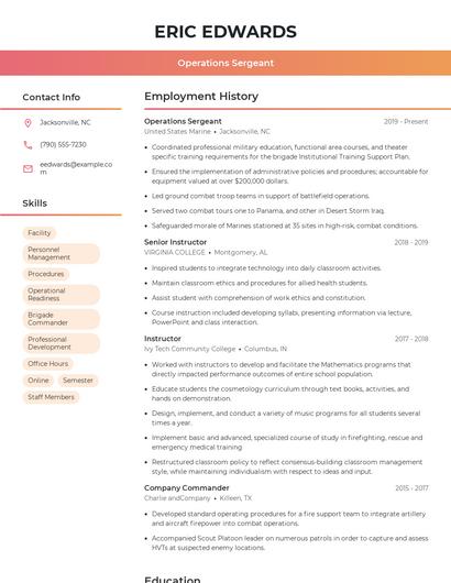 Operations Sergeant Resume
