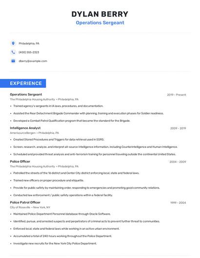 Operations Sergeant Resume