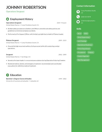 Operations Sergeant Resume