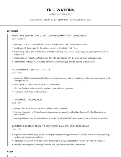 Operations Sergeant Resume