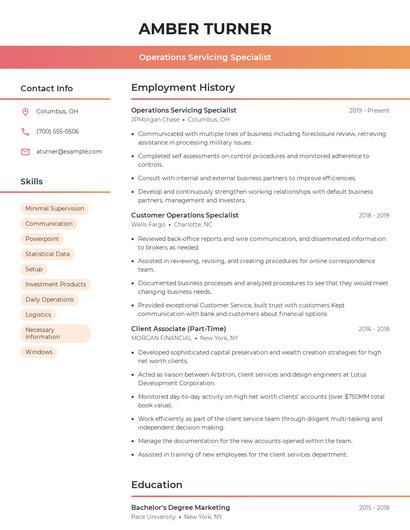 Operations Servicing Specialist Resume