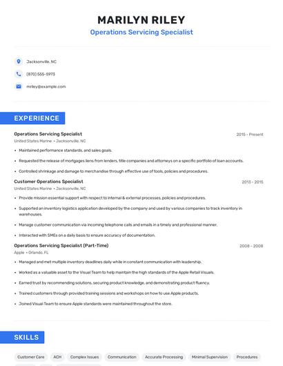 Operations Servicing Specialist Resume