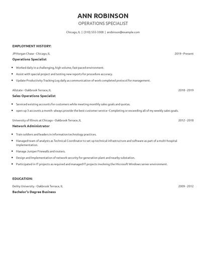 Operations Specialist Resume