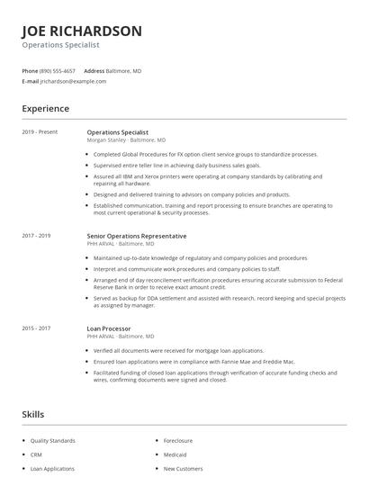 Operations Specialist Resume