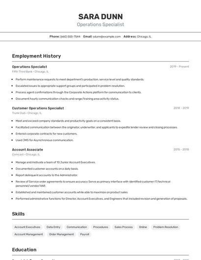 Operations Specialist Resume