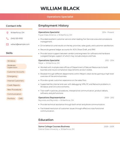 Operations Specialist Resume